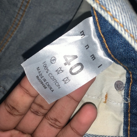 D184 MNML SKELETON DENIM BLUE AND WHITE JEANS WORN ONCE - Picture 2 of 4